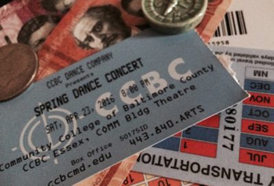 Close up of a Spring Dance Concert ticket
